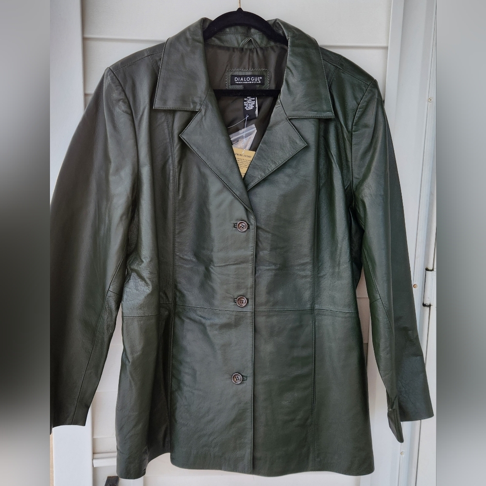 Women Plus Olive Green Leather Jacket Size 2X New with Tags